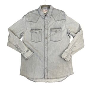 Schaefer Outfitter Mens Gray Denim Western Snap Front Shirt Long Sleeve Large